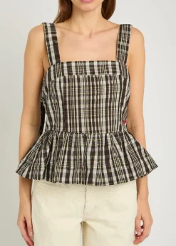 Thalia checked pintucked woven cami top