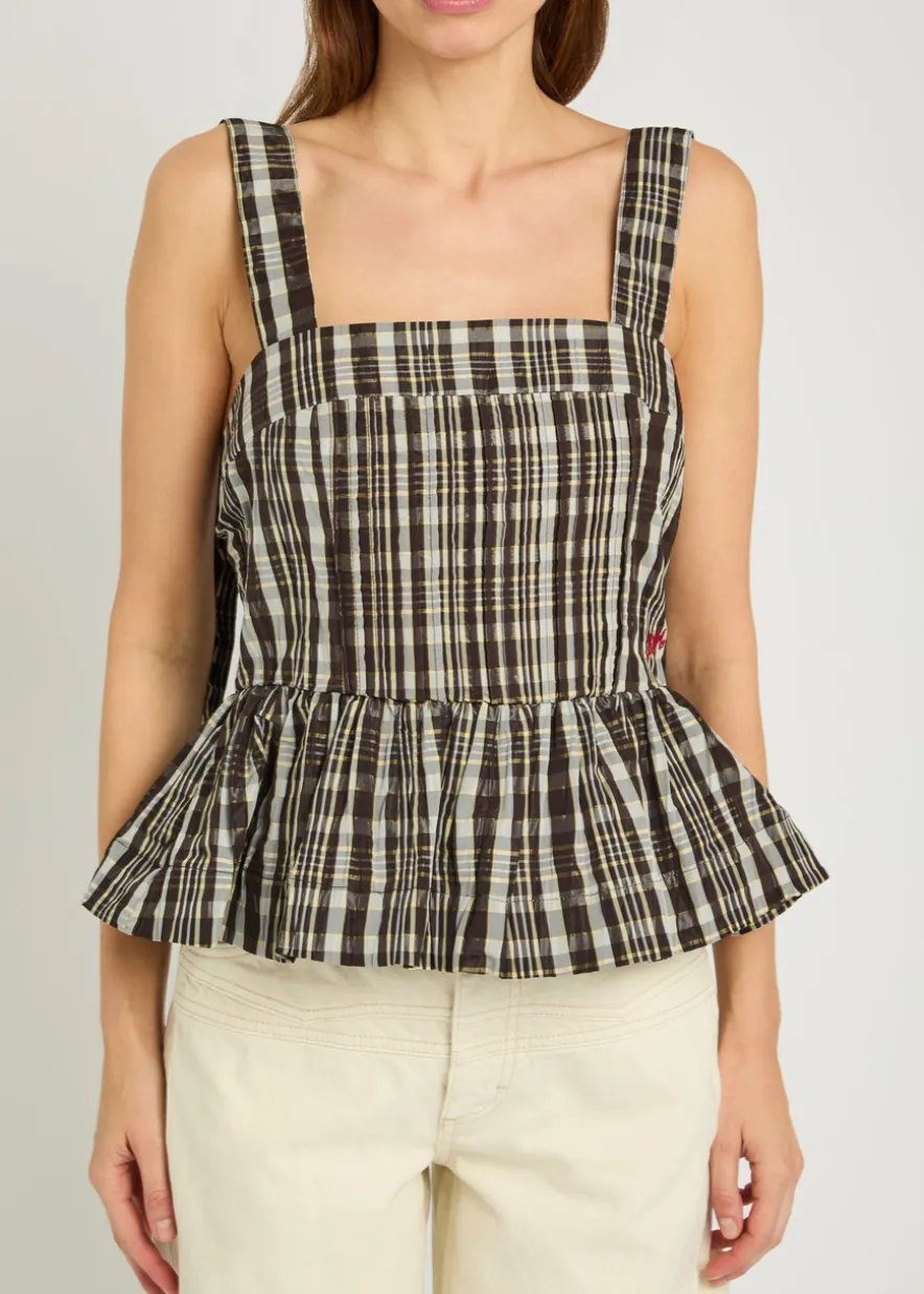 Thalia checked pintucked woven cami top