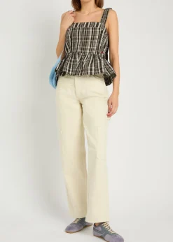 Thalia checked pintucked woven cami top