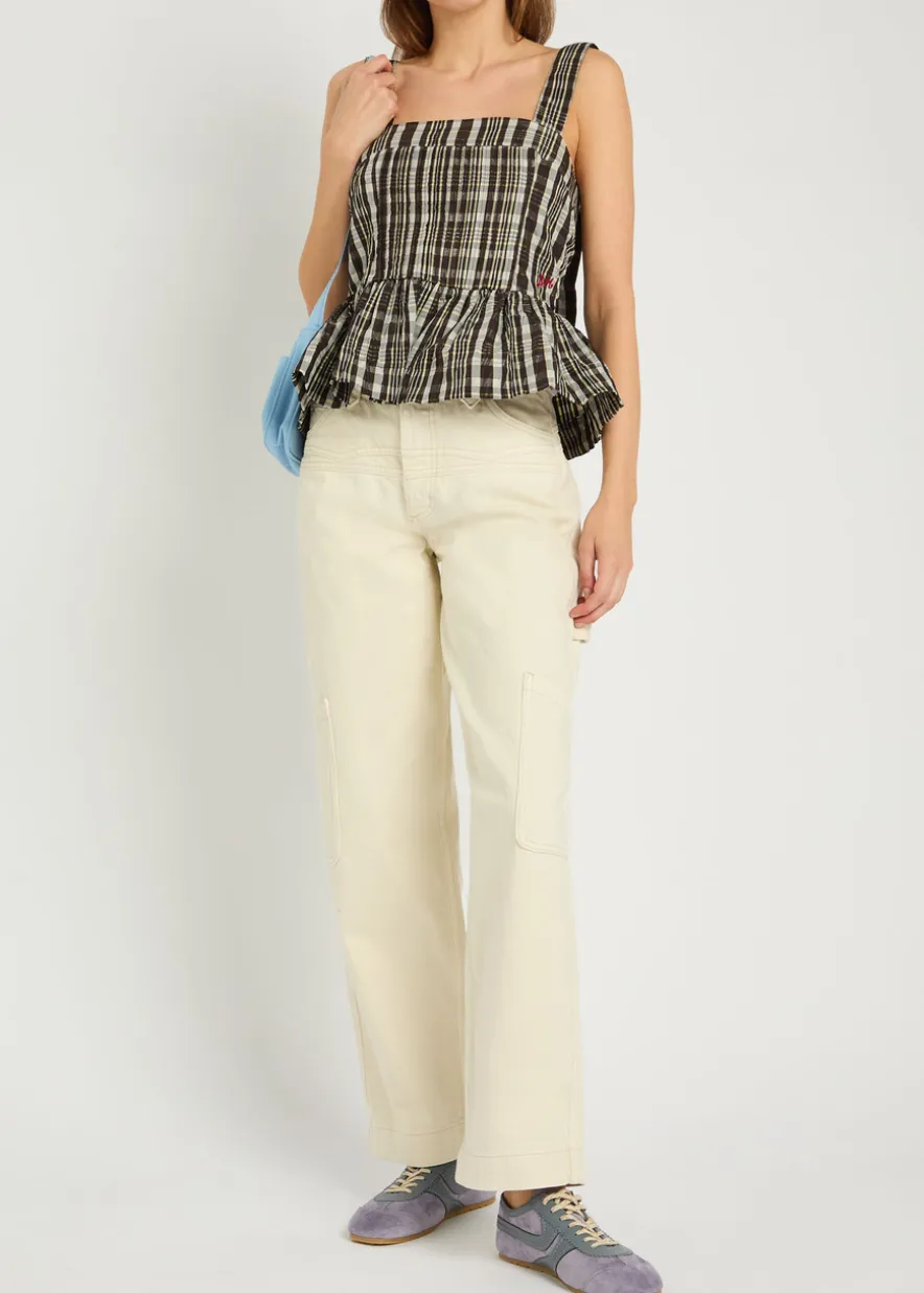 Thalia checked pintucked woven cami top