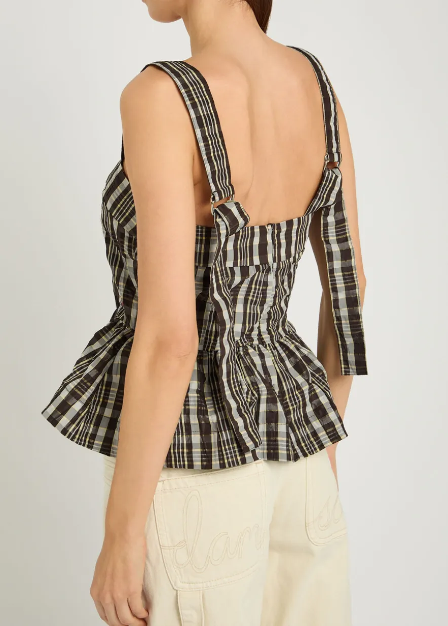 Thalia checked pintucked woven cami top