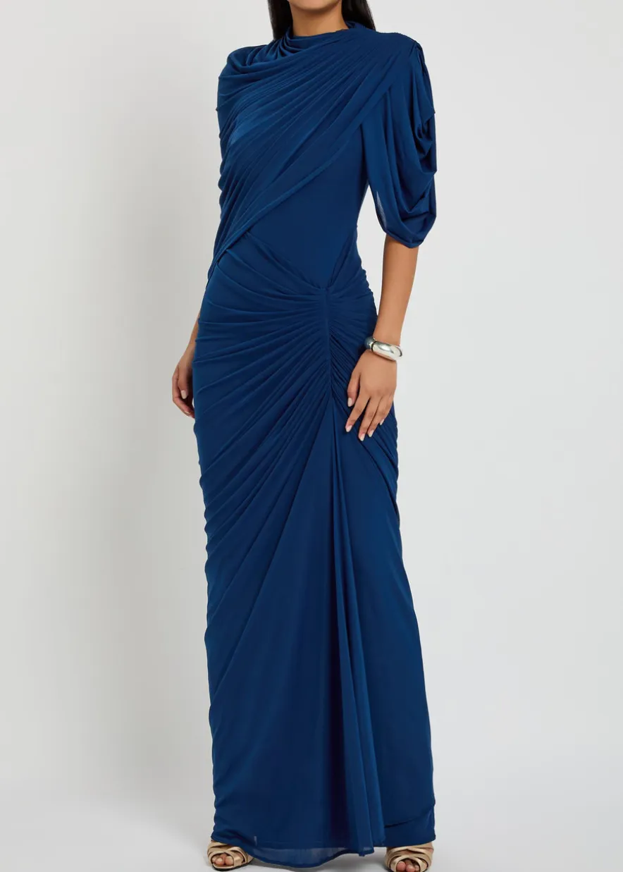 The Beth draped stretch-tulle gown