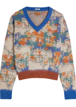 The Crop Varsity printed alpaca and wool-blend jumper