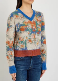 The Crop Varsity printed alpaca and wool-blend jumper