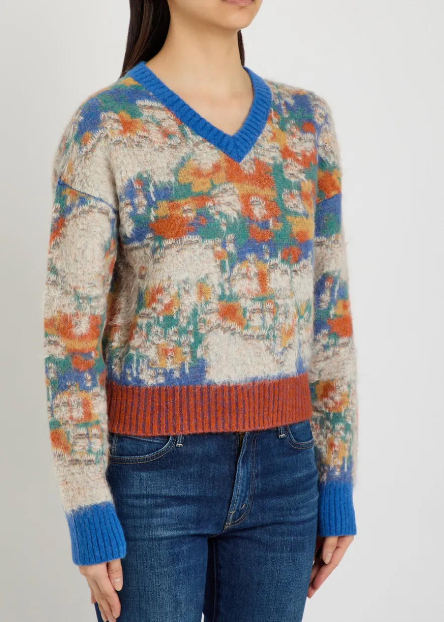 The Crop Varsity printed alpaca and wool-blend jumper