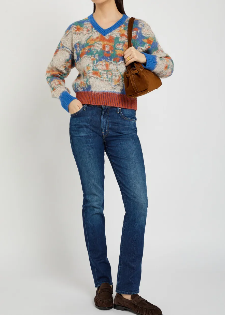 The Crop Varsity printed alpaca and wool-blend jumper