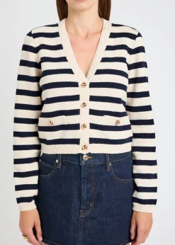 The Harbor striped-intarsia knit cardigan