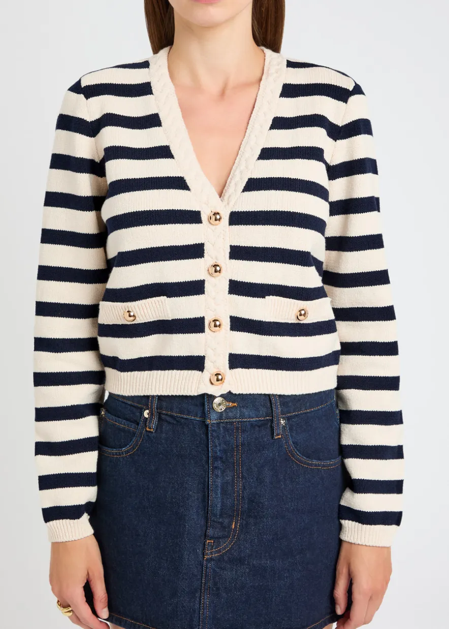 The Harbor striped-intarsia knit cardigan