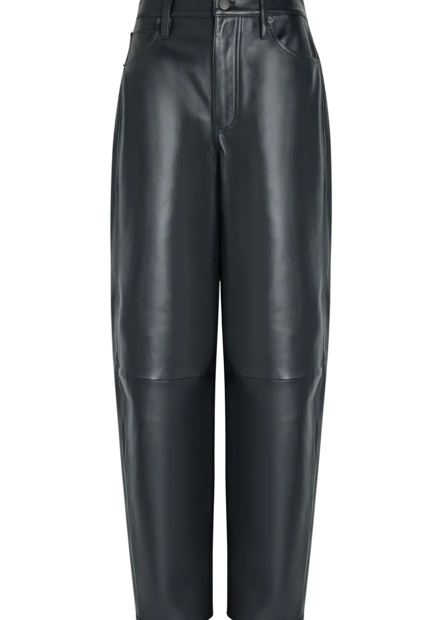 The Leather Neat barrel-leg leather trousers