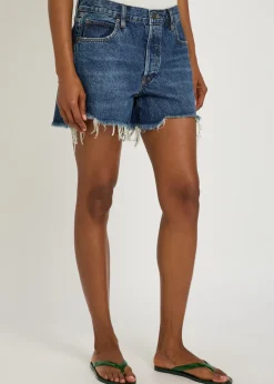The Long Hang frayed denim shorts