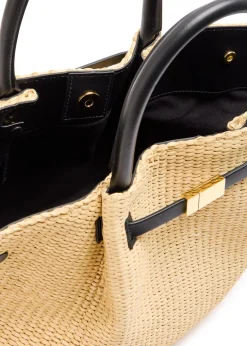 The New York midi raffia and leather tote