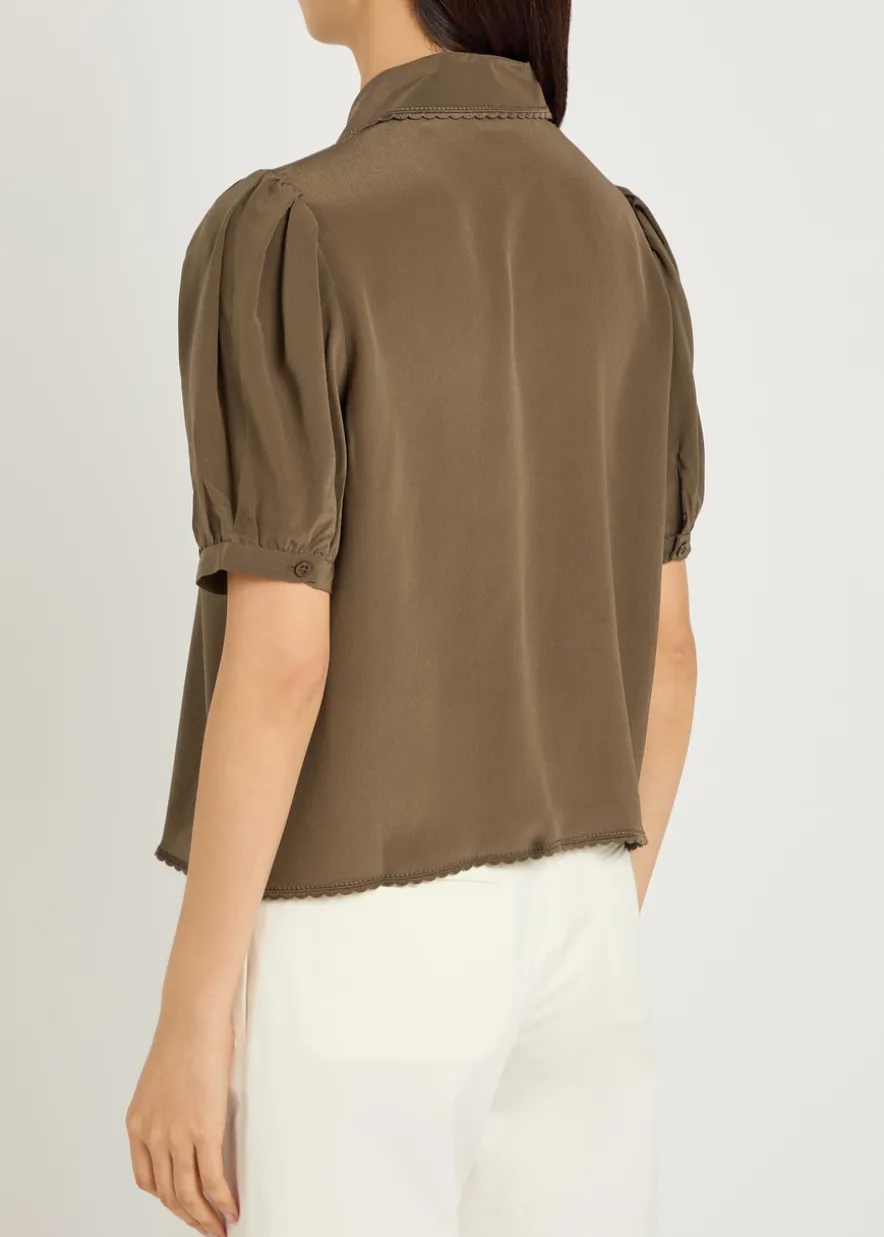 The Silk Prim cropped silk-chiffon blouse