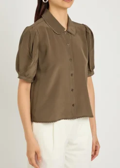 The Silk Prim cropped silk-chiffon blouse