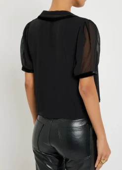 The Velvet Trim silk-chiffon blouse