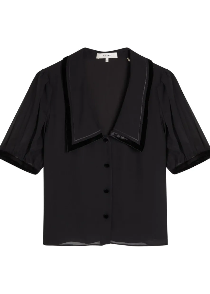 The Velvet Trim silk-chiffon blouse