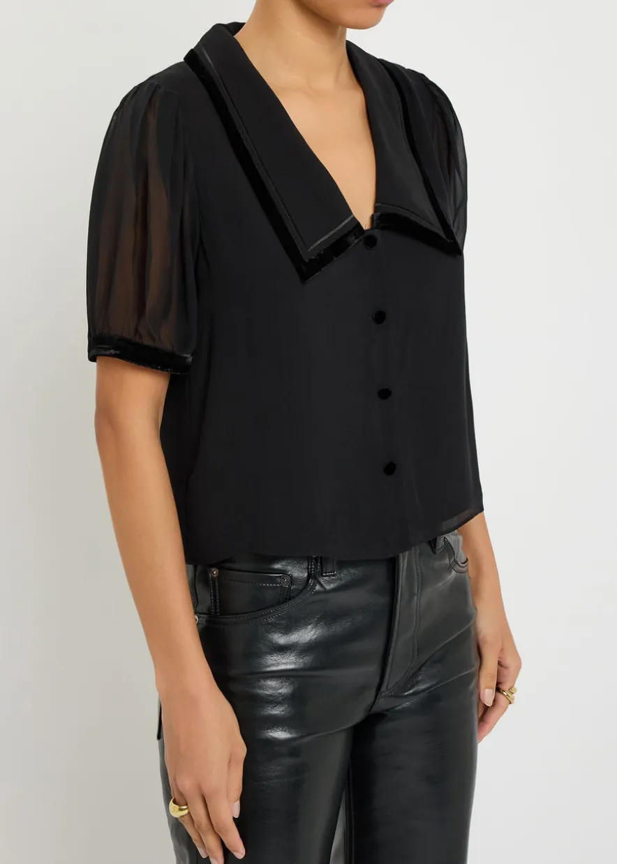The Velvet Trim silk-chiffon blouse