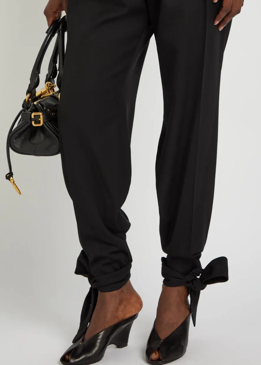 Tie-cuffs tapered-leg wool trousers