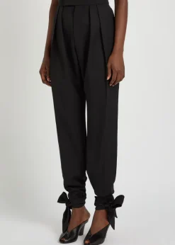 Tie-cuffs tapered-leg wool trousers