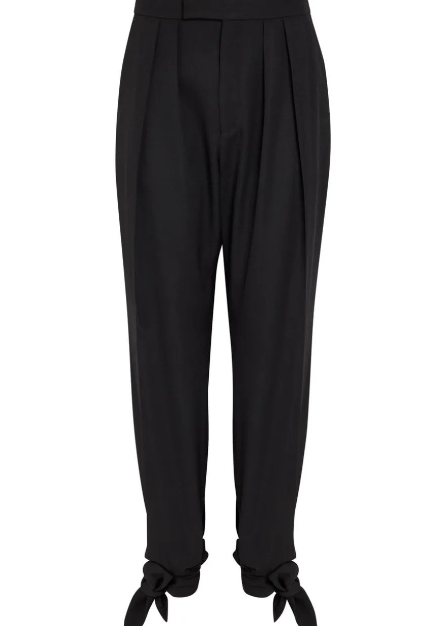 Tie-cuffs tapered-leg wool trousers