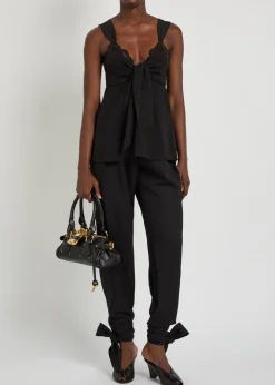 Tie-cuffs tapered-leg wool trousers