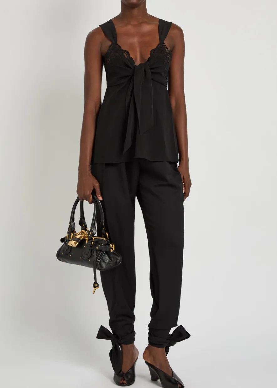 Tie-cuffs tapered-leg wool trousers
