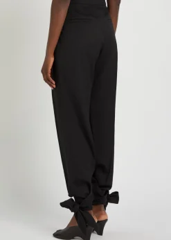 Tie-cuffs tapered-leg wool trousers