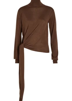 Tied sleeve detail wool and silk-blend jumper
