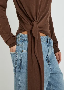 Tied sleeve detail wool and silk-blend jumper