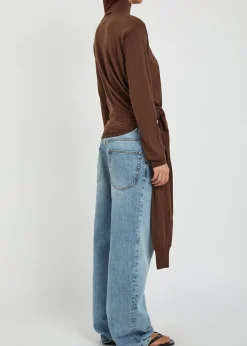Tied sleeve detail wool and silk-blend jumper