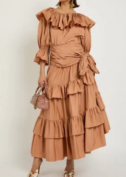 Tiered cotton-poplin maxi skirt