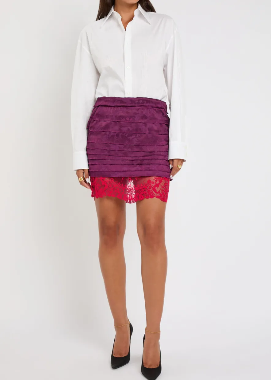 Tiered floral-jacquard woven mini skirt