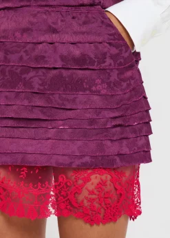 Tiered floral-jacquard woven mini skirt