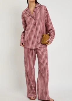 Tone striped straight-leg cotton trousers