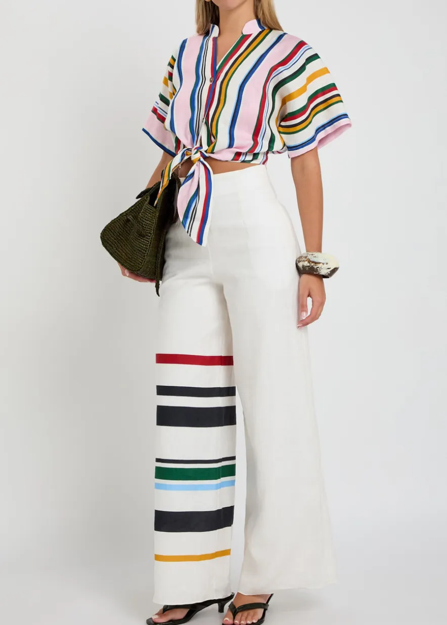 Toya striped wide-leg linen trousers