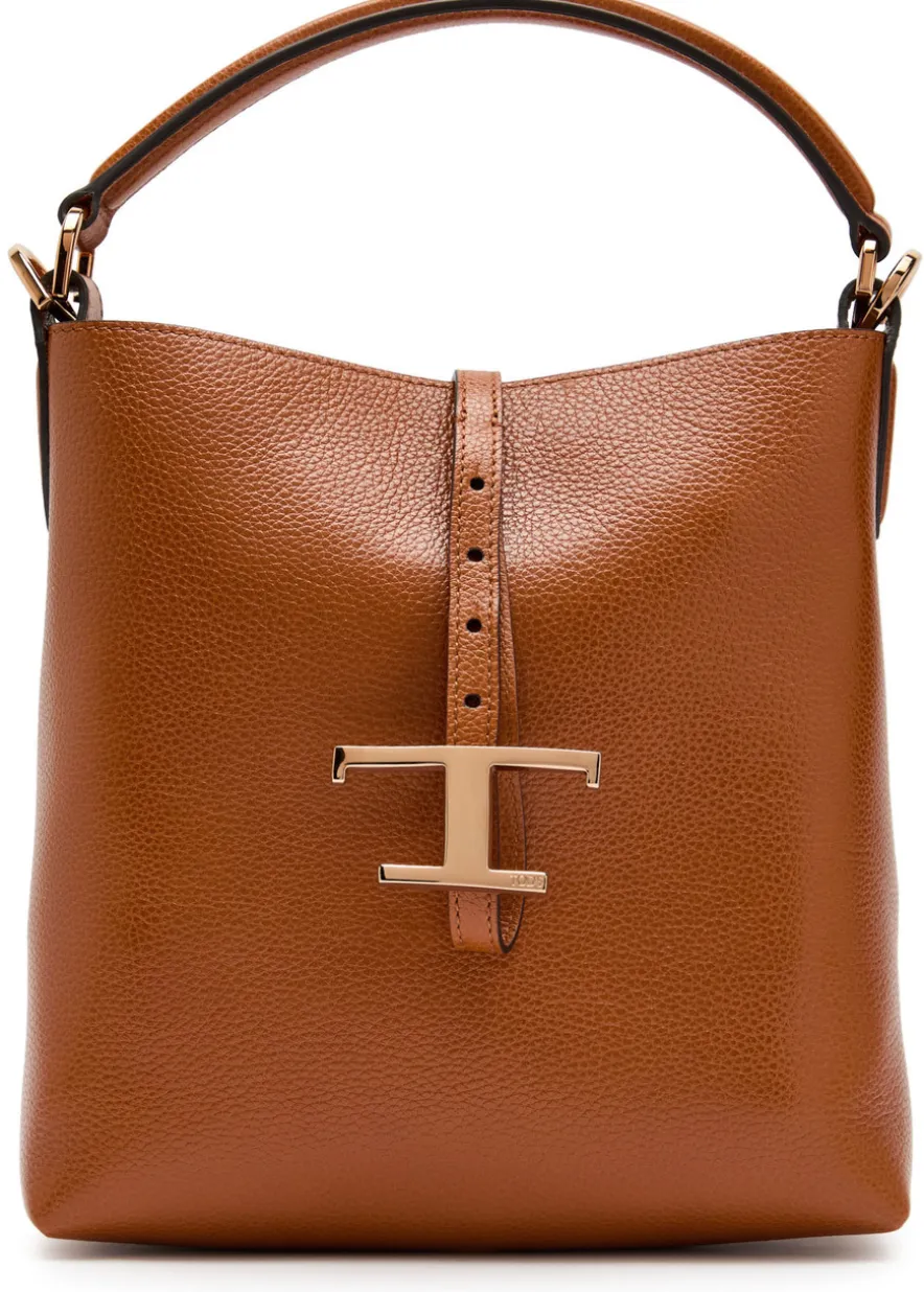 T-plaque grained leather top handle bag