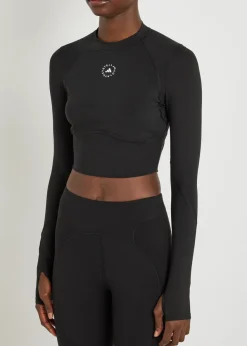 Training cropped stretch-jersey top