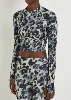 Training printed cropped stretch-jersey top