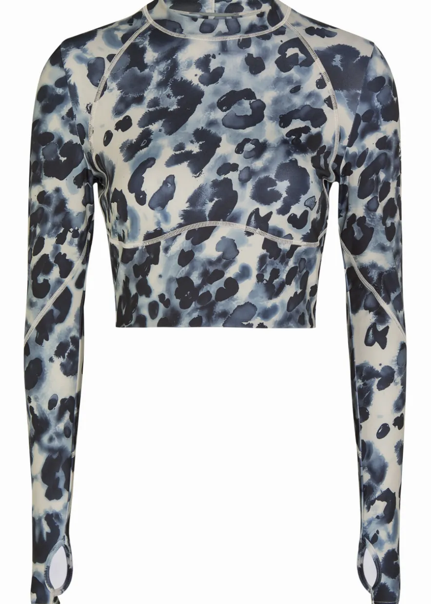 Training printed cropped stretch-jersey top