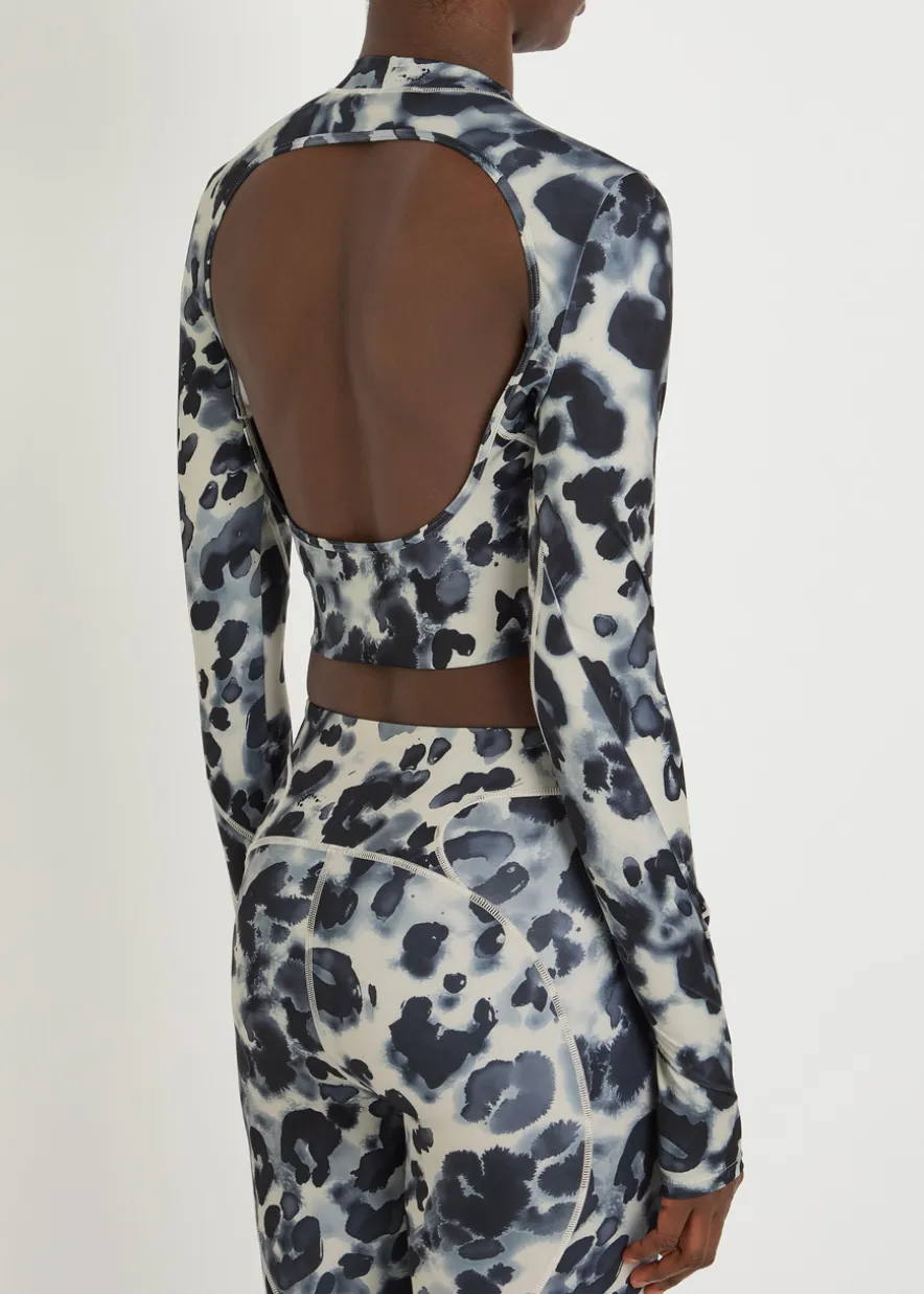Training printed cropped stretch-jersey top