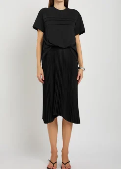 Tucked plissé cotton T-shirt dress