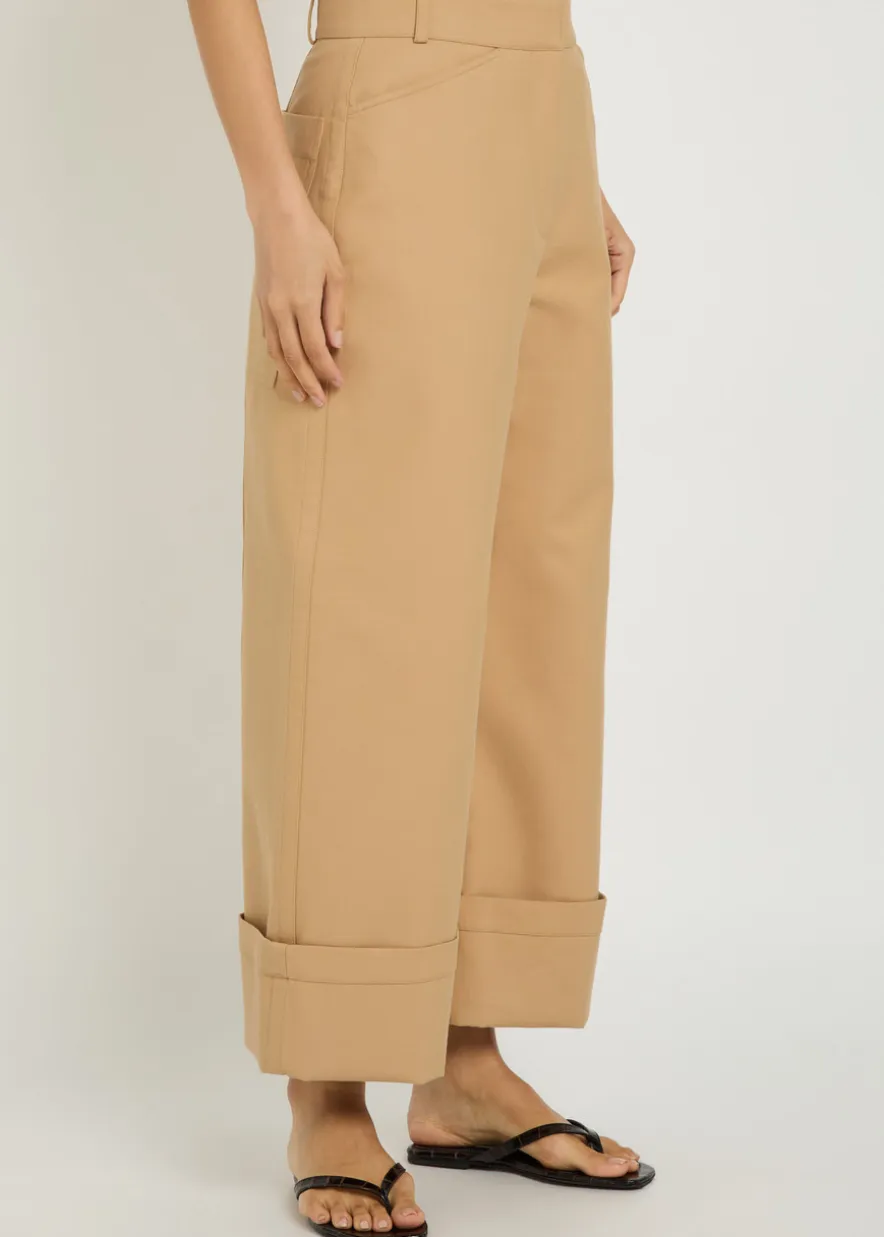 Turn-up cuff wide-leg trousers