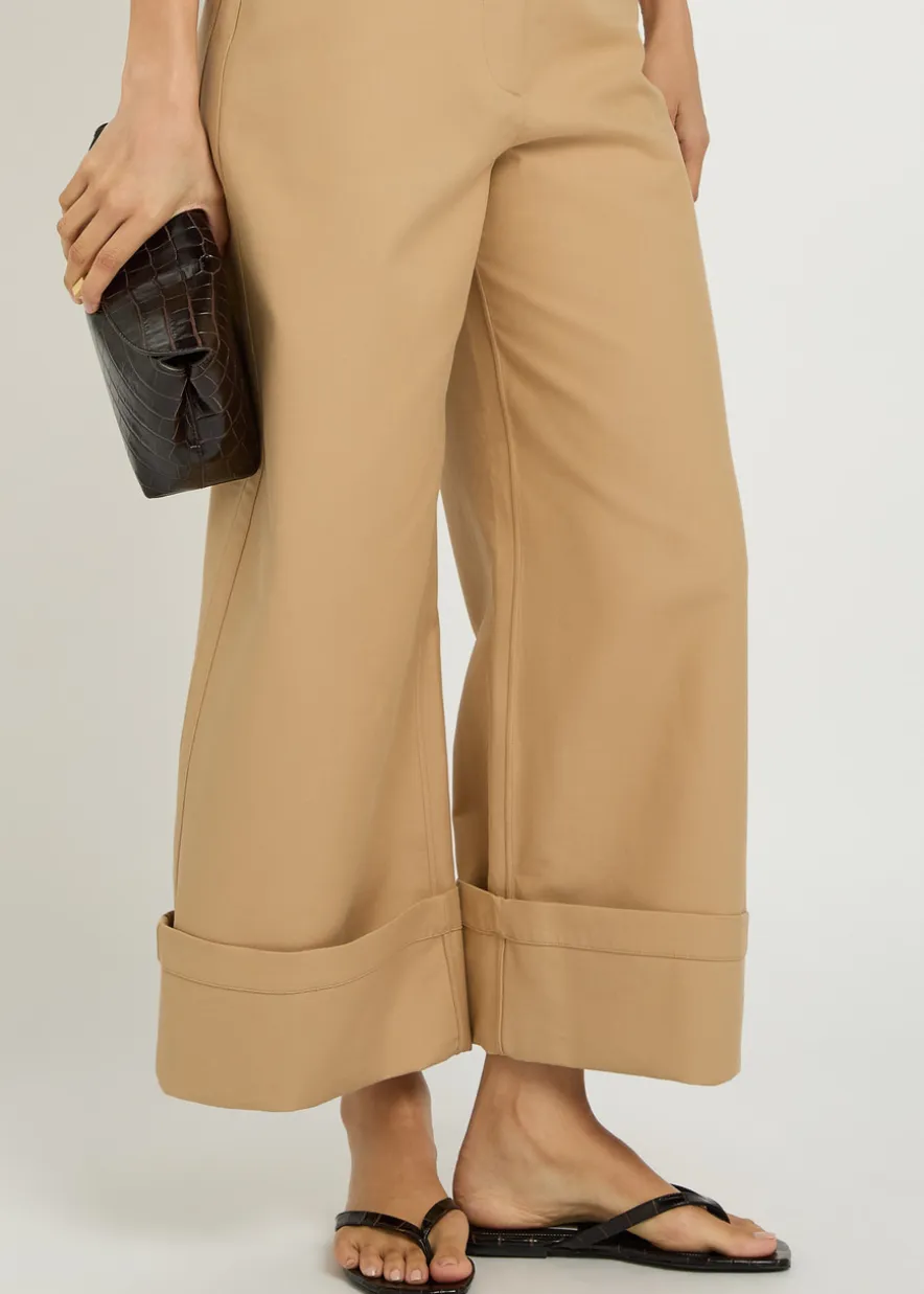 Turn-up cuff wide-leg trousers