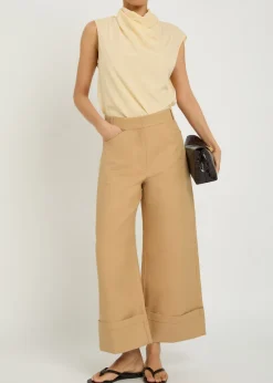 Turn-up cuff wide-leg trousers