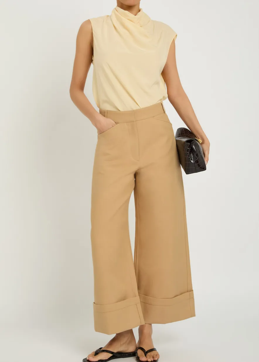 Turn-up cuff wide-leg trousers