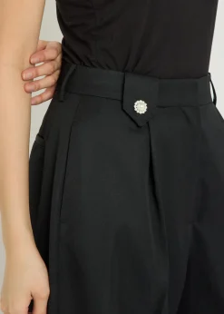 Turn-up wide-leg gabardine trousers