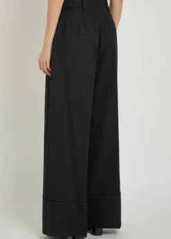 Turn-up wide-leg gabardine trousers