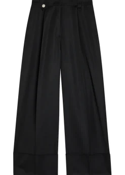 Turn-up wide-leg gabardine trousers