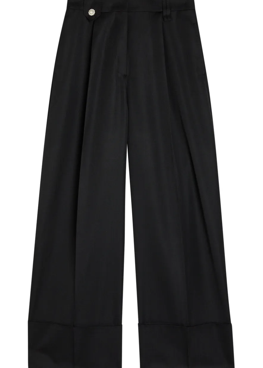Turn-up wide-leg gabardine trousers