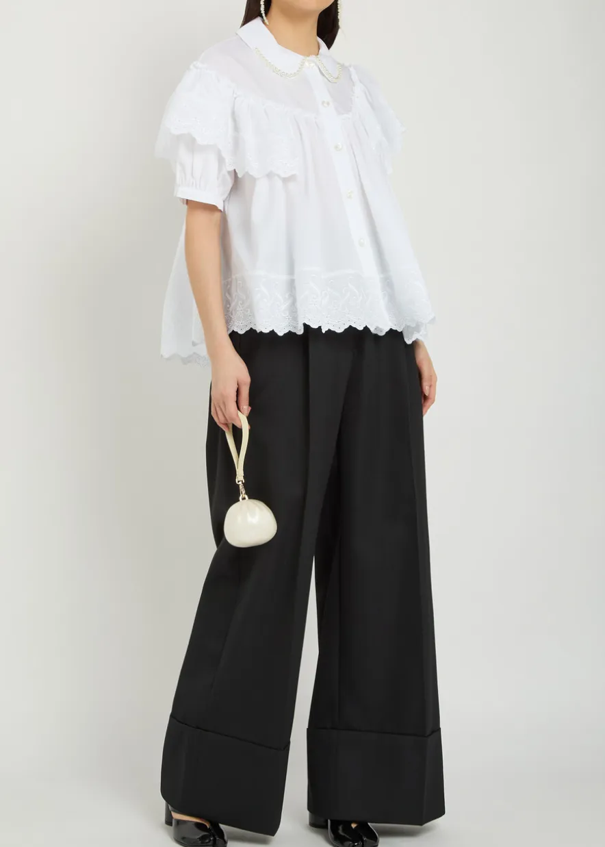 Turn-up wide-leg gabardine trousers