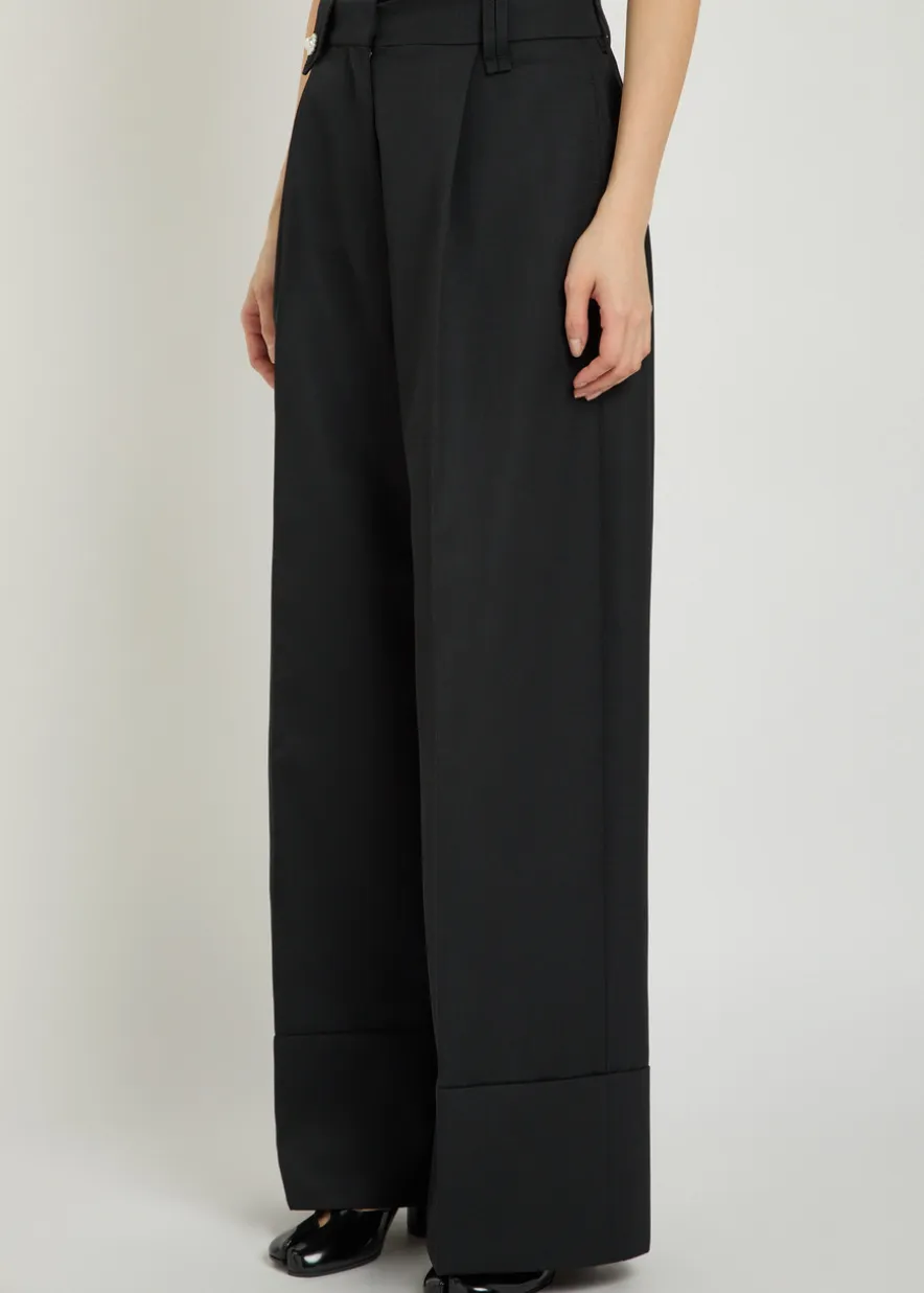 Turn-up wide-leg gabardine trousers